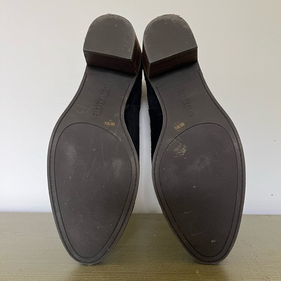 Lucky Brand Black Suede Block Heel Ankle Boots Fall Booties - Picture 8 of 8